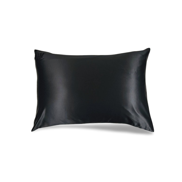 Fata de Perna Matase Naturala Mulberry 22 momme, Negru, 50 x 70 cm – Calitate Premium - Matasia®