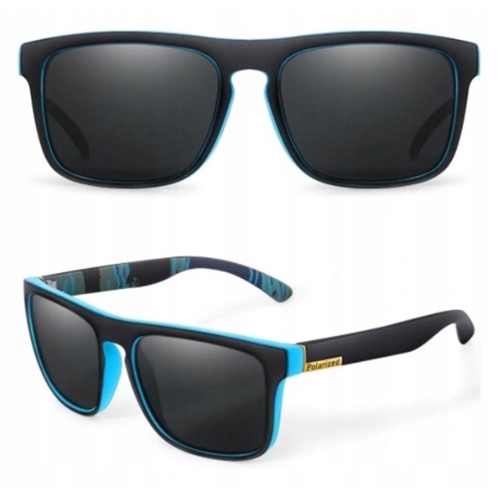 Napszemüveg, Dabola, Polarizált, Uv400, Szemüvegtörlő, uniszex, Fém zsanérok, Polikarbonát, 45 mm-es lencsemagasság, 135 mm-es karhossz, Fekete lencse/Fekete/kék keret