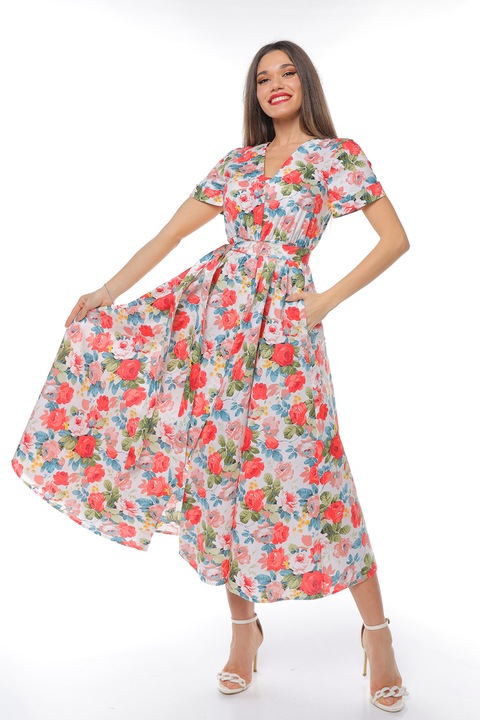 CAMISSI, Rochie-camasa cu cordon in talie, Rosu/Alb/Albastru