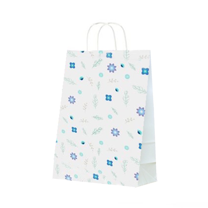 Set 200 bucati Pungi Hartie Model 1 Floral, 32 x 41 x 12cm, kraft Alb