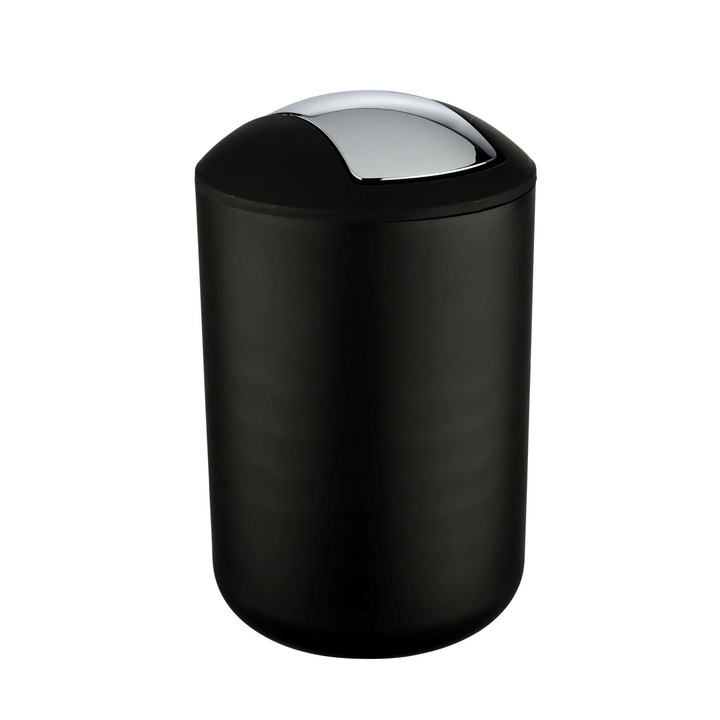 Cos de gunoi, Brasil, pentru baie, 6.5 L, cu capac batant, rotund, plastic, negru