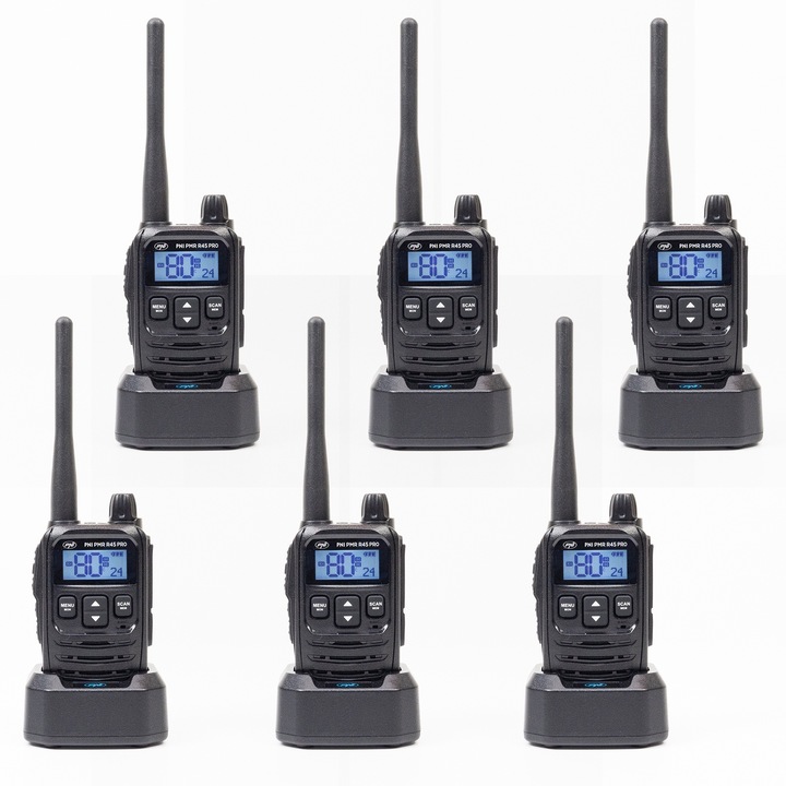 Set statii radio portabile PNI PMR R45 PRO 446MHz, 0.5W, 99CH programabile si 16 PMR, VOX, Scan, Roger Beep, 6 bucati