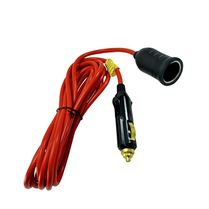 Удължителен кабел за автомобилна запалка 12V - 24V, AutoSSF ®, женски-мъжки щепсел, дебел кабел, дължина 3,6 метра, 120W, с предпазител 15A