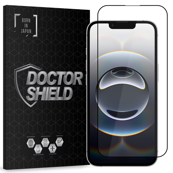 Folie Sticla Dr.Shield, Compatibil Apple iPhone 16e, Protectie Profesionala Ecran 3D, Full Cover- Negru