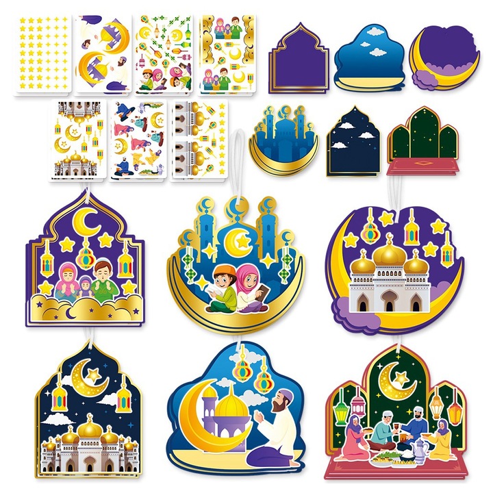 Set de Stickere Decorative Ramadan Mubarak, Enforose, diverse scene, material rezistent, 30x45cm