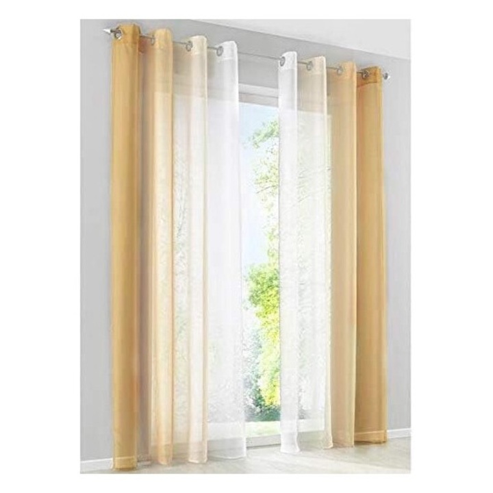 Завеси за прозорец, жълти с бяло, 130x240 см, комплект от 2 панела