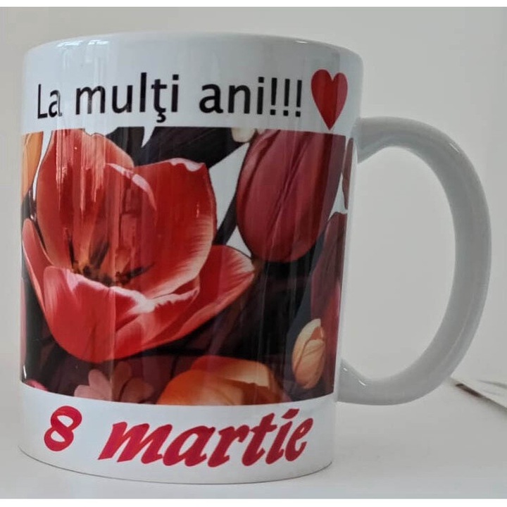 Cana personalizata cu imprimeu "La multi ani!-8 martie 3", 3, Alb, Ceramica, 330 ml, CRD PRINT