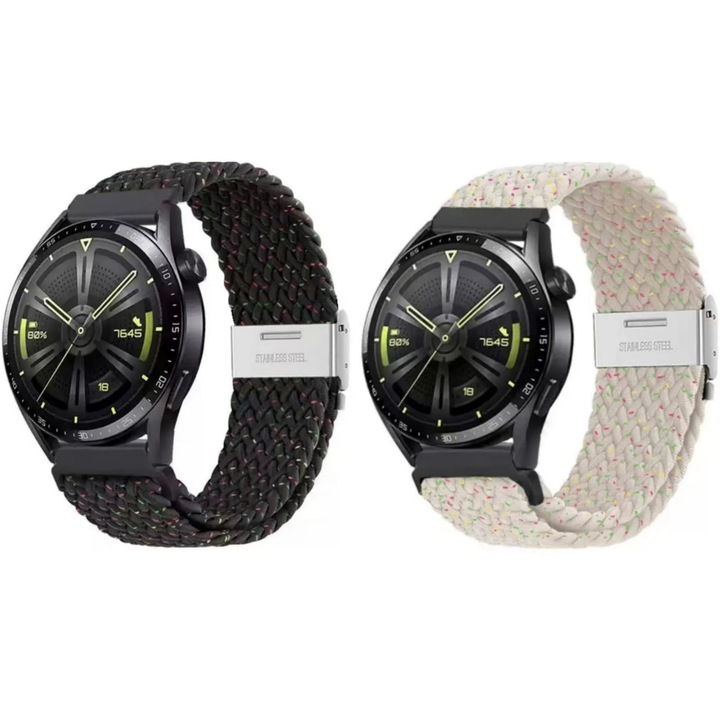 2 db Müller® nylon szíj az okosórához, Quick Release állítható, 20 mm széles, kompatibilis: Samsung Galaxy Watch Active 1 2 40 mm 44 mm, Amazfit Bip GTS 2 3 5, mini Huawei GT 2 3 42 mm, Garmin, fekete és csillagos fehér