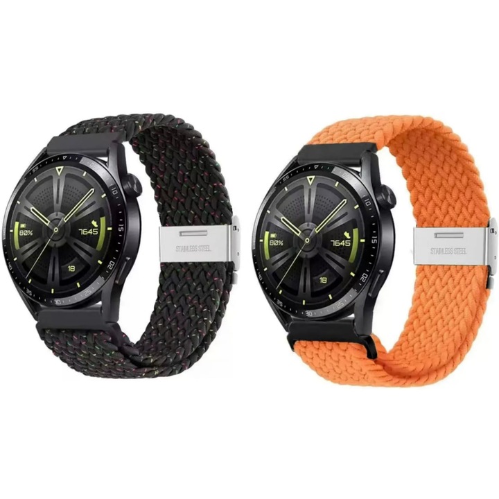 2 db Müller® nylon szíj az okosórához, Quick Release állítható, 20 mm széles, kompatibilis: Samsung Galaxy Watch Active 1 2 40 mm 44 mm, Amazfit Bip GTS 2 3 5, mini Huawei GT 2 3 42 mm, Garmin, fekete és narancs