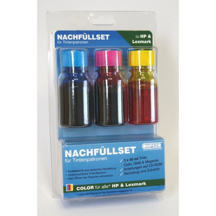 Set de reumplere pentru HP si Lexmark, 50 ml cyan, 50 ml magenta, 50 ml galben, cu unelte si accesorii