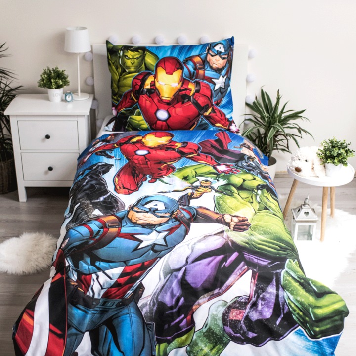 Lenjerie de pat, Avengers, 140x200/60x80, bumbac, multicolor