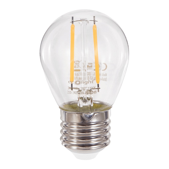 LED крушка E27 2W G45 Filament - Топло бяла (2700K)