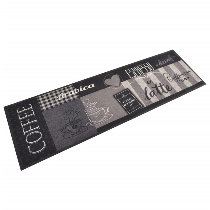 VidaXL fekete mosható coffee feliratos bársony konyhaszőnyeg 45x150 cm 136555