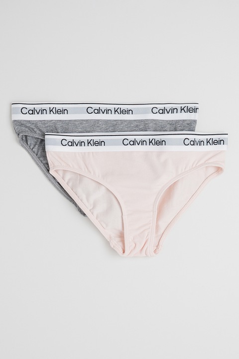 CALVIN KLEIN, Logós derekú bugyi szett - 2 db, Melange sötétszürke/Halvány rózsaszín