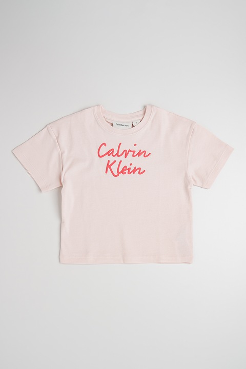 CALVIN KLEIN, Logómintás pamutpóló, Halvány rózsaszín