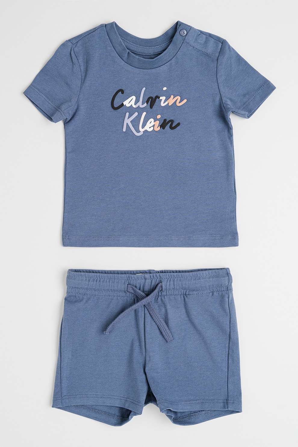 CALVIN KLEIN, Set de pantaloni scurti si tricou cu imprimeu logo - 2 Piese, Albastru prafuit
