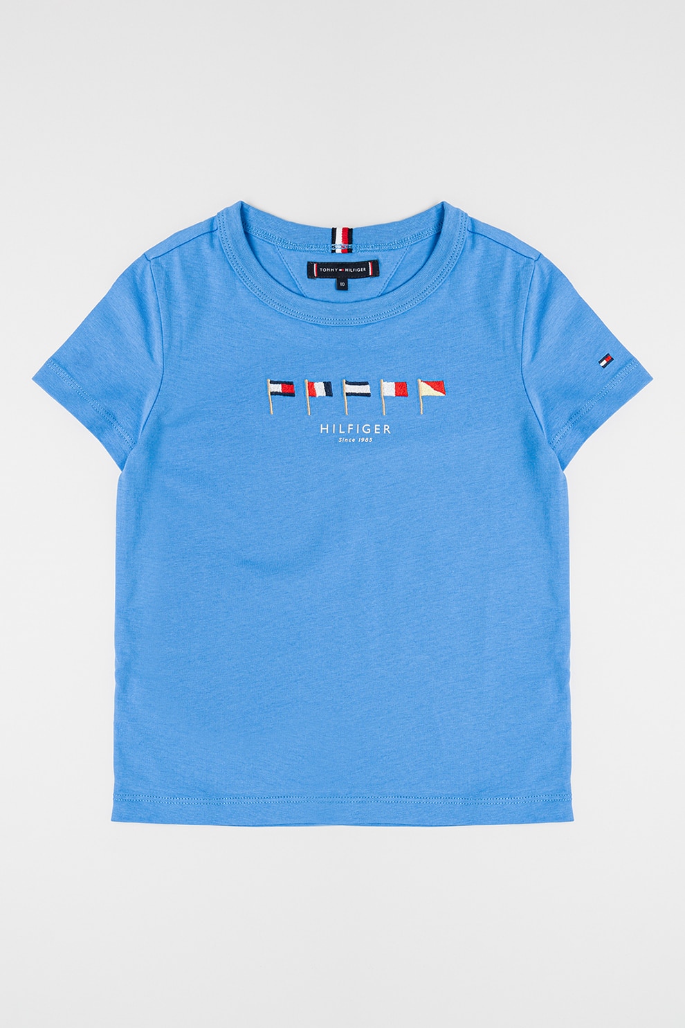 Tommy Hilfiger, Tricou cu imprimeu logo si decolteu la baza gatului, Albastru deschis, 176 CM