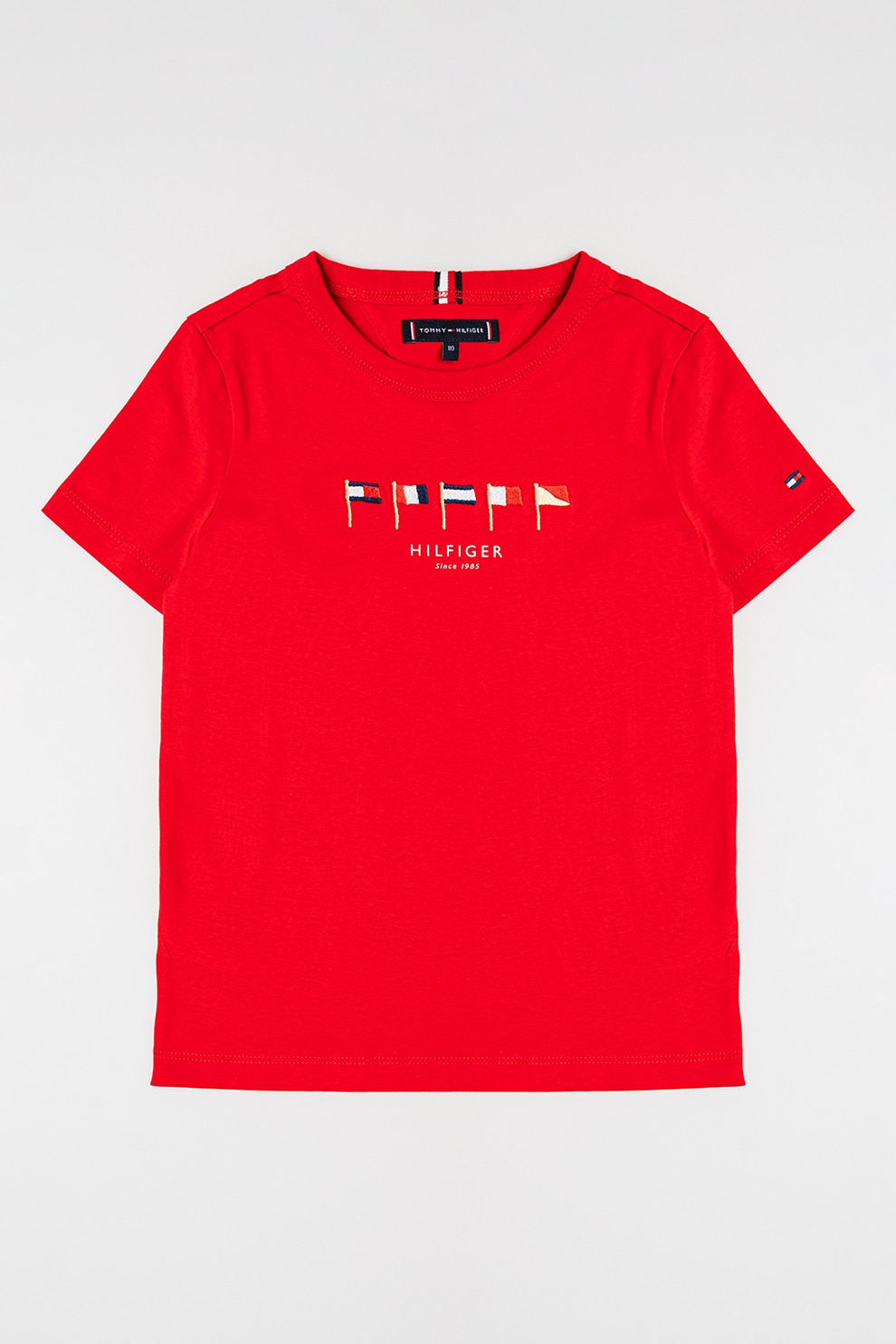 Tommy Hilfiger, Tricou cu imprimeu logo si decolteu la baza gatului, Rosu vermillion, 164 CM
