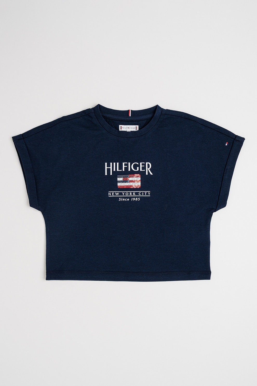 Tommy Hilfiger, Tricou de bumbac cu imprimeu logo, Albastru ultramarin, 152 CM