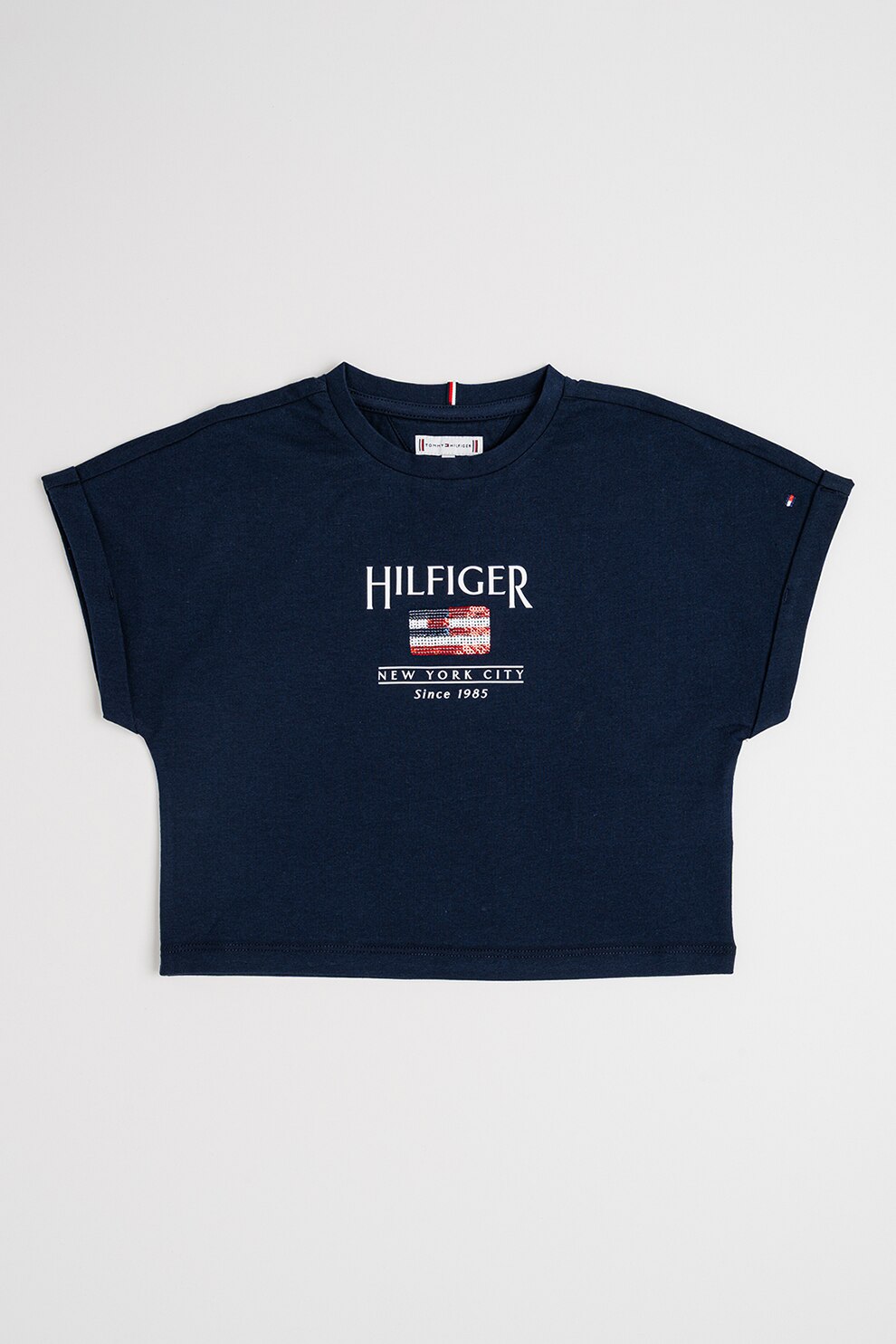 Tommy Hilfiger, Tricou de bumbac cu imprimeu logo, Albastru ultramarin, 128 CM