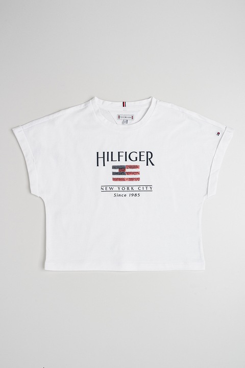 Tommy Hilfiger, Logómintás pamutpóló, Fehér