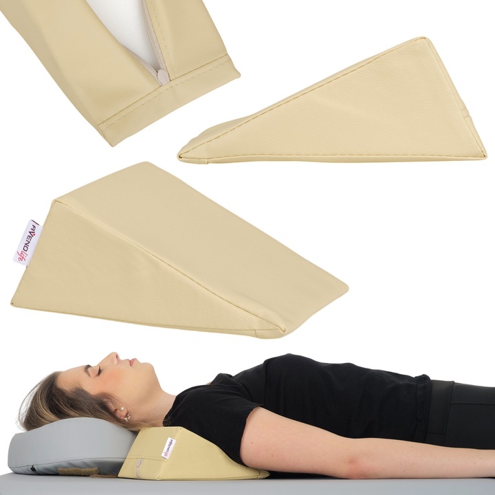 Triunghi de masaj terapeutic pentru pozitionare, recuperare, dimensiuni 20x15x10cm, Spuma elastica, Aveno Life, Bej