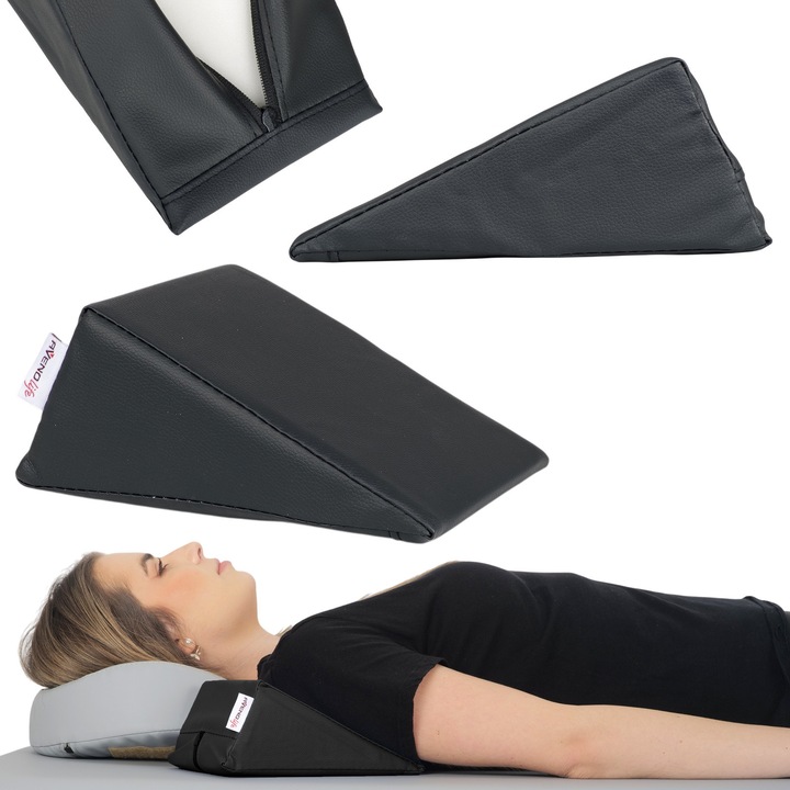 Triunghi de masaj terapeutic pentru pozitionare, recuperare, dimensiuni 20x15x10cm, Spuma elastica, Aveno Life, Negru