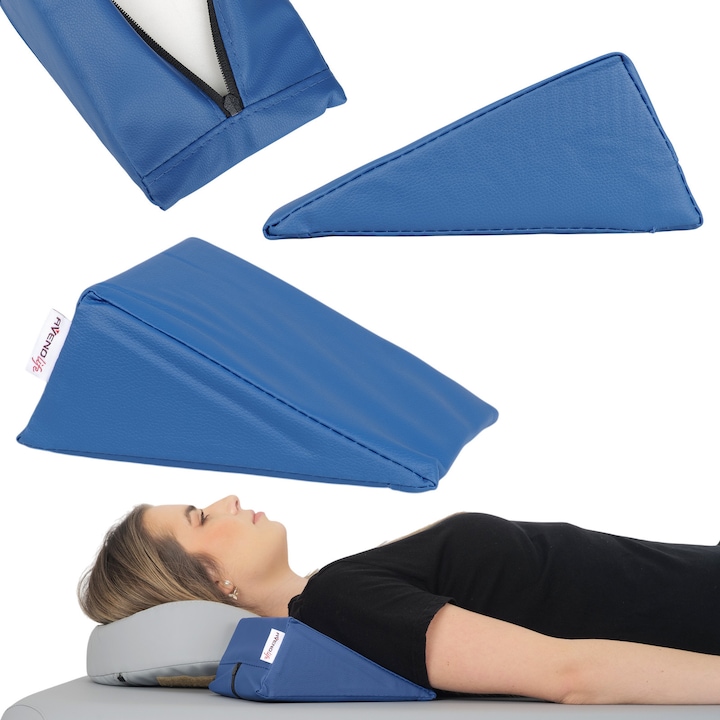 Triunghi de masaj terapeutic pentru pozitionare, recuperare, Spuma elastica, dimensiuni 20x15x10cm, Aveno Life, Albastru
