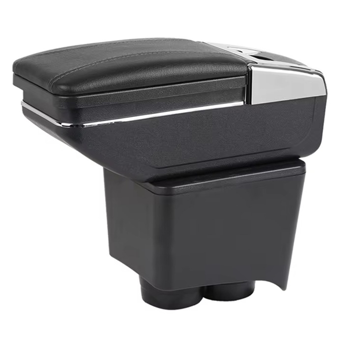 Cotiera Consola Centrala Cutie Depozitare Organizator Pentru VW Polo MK4 2002 - 2009 Glisanta Rotativa cu Suport Paha Scrumiera Piele Neagra