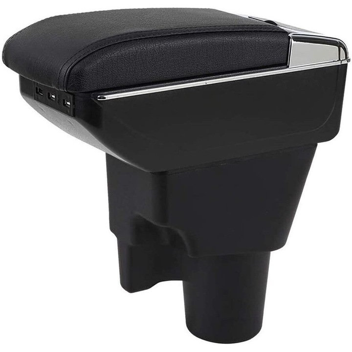 Cotiera Consola Centrala Cutie Depozitare Organizator USB Pentru Kia Picanto II 2014 - 2019 Glisanta cu Suport Paha Scrumiera Piele Neagra