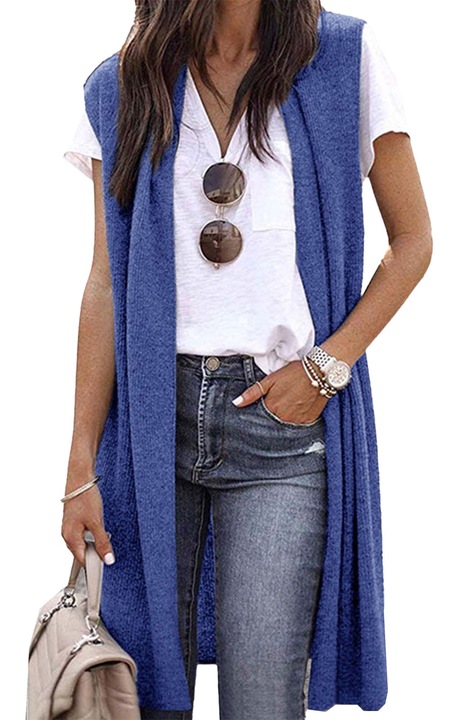 Női ujjatlan kardigán, poliészter, kék