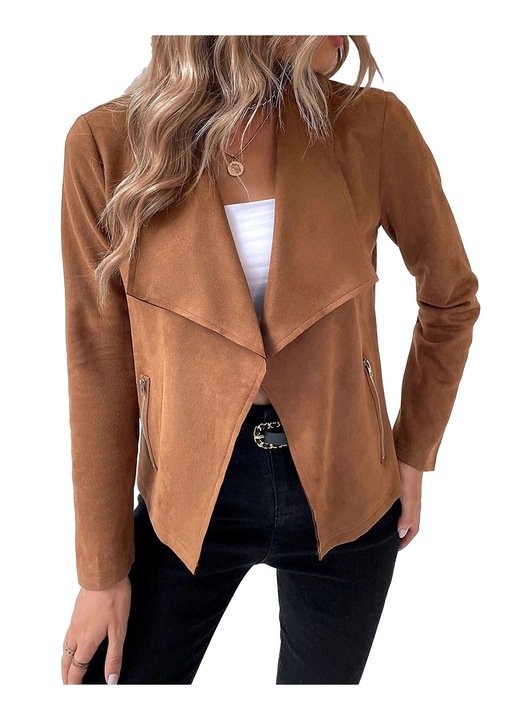 Дамско яке, джобове с цип, полиестер, кафяво