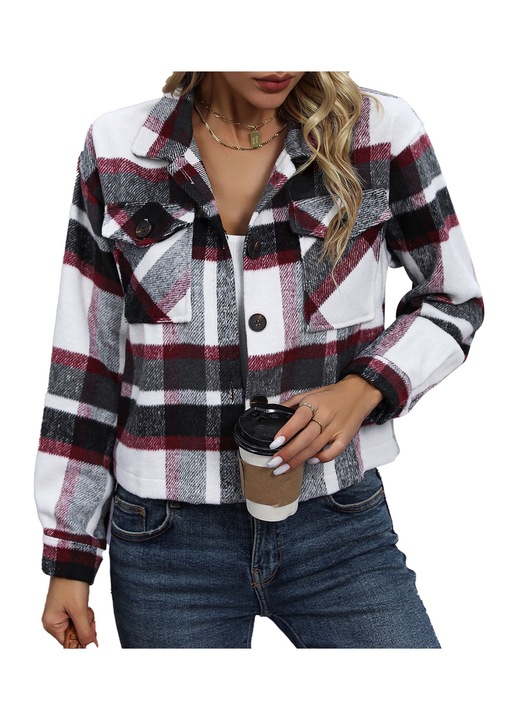 Дамско сако, кариран десен, полиестер, многоцветно