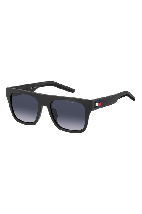 Tommy Hilfiger, Ochelari de soare patrati cu lentile oglinda, Negru stins