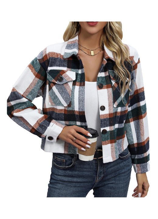 Дамско сако, щампа каре, полиестер, многоцветно