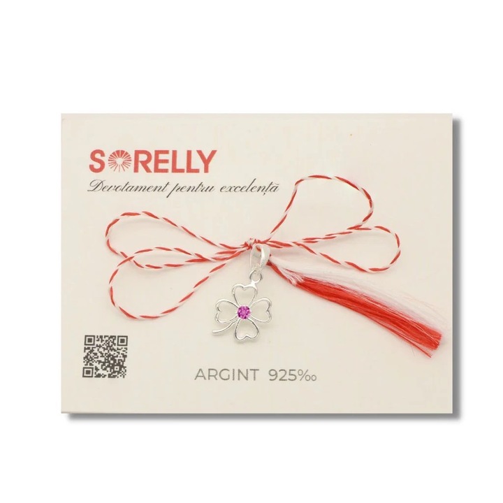 Martisor Pandantiv Argint Trifoi cu Piatra Roz