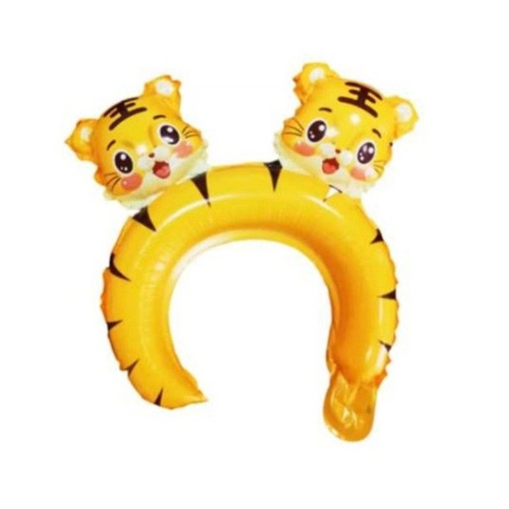 Fém fólia lufi, Cyrax, korona típus fülekkel, meglepett tigris modell, egyedi csomagolás, szívószál mellékelve, levegővel vagy héliummal felfújható, 33 x 33 cm, narancssárga