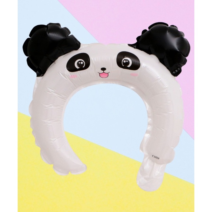 Balon din Folie Metalizata, Southern Sky, Tip Coronita cu Urechi, Model Panda, Ambalaj Individual, Pai Inclus, Umflare cu Aer sau Heliu, 27 x 28 cm, Alb/Negru