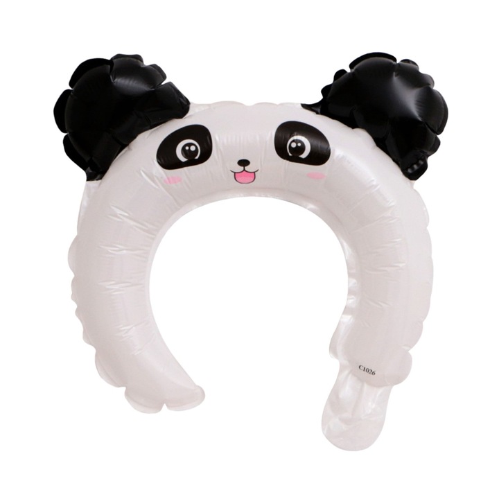 Фолиев балон с метален дизайн, Cyrax, тип корона с уши, модел панда, индивидуална опаковка, включена сламка, надува се с въздух или хелий, 27 x 28 см, бял/черен