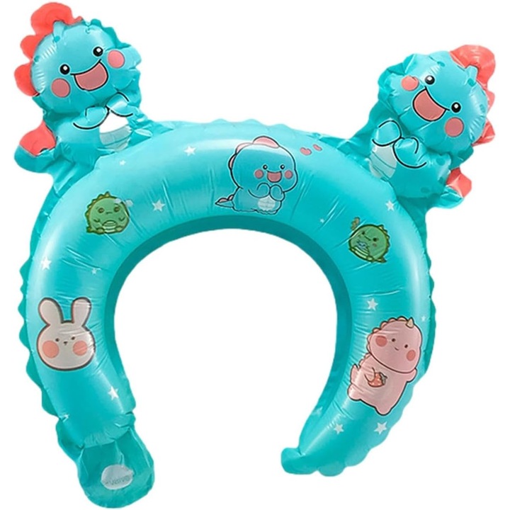 Fólia lufi, Cyrax, korona stílusú fülekkel, dinoszaurusz modell, egyedi csomagolás, szívószállal, felfújható levegővel vagy héliummal, 29 x 26,5 cm, kék