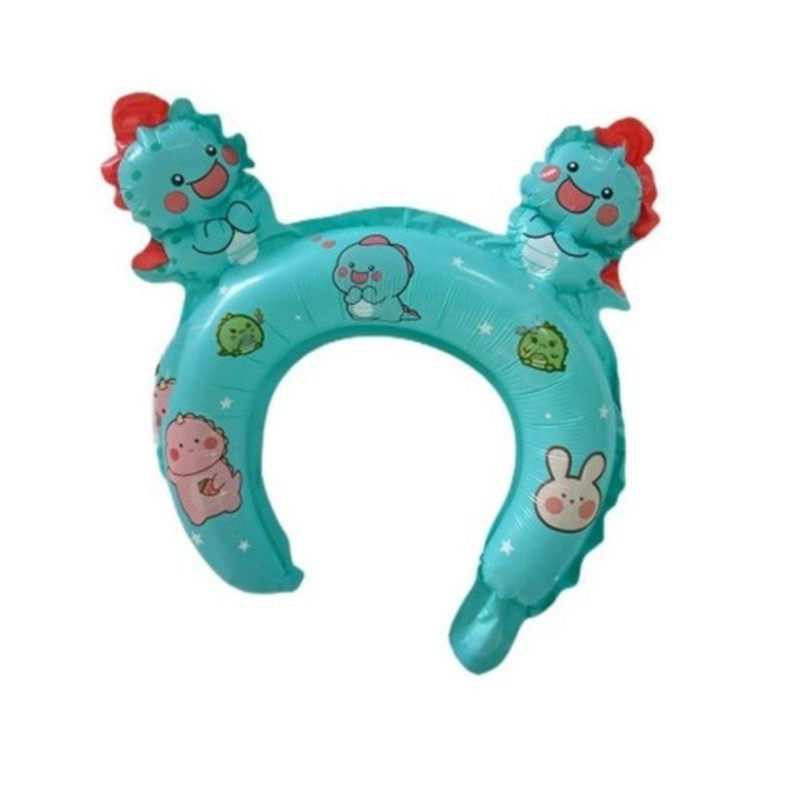 Original - Balon din Pelicula protectie Metalizata, Southern Sky, Tip Coronita cu Urechi, Model Dinozauri, Ambalaj Individual, Pai Inclus, Umflare cu Aer sau Heliu, 29 x 26.5 cm, Albastru