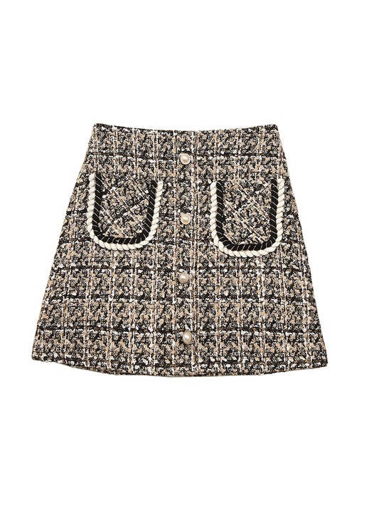 Къса карирана пола с висока талия с копчета за ежедневието