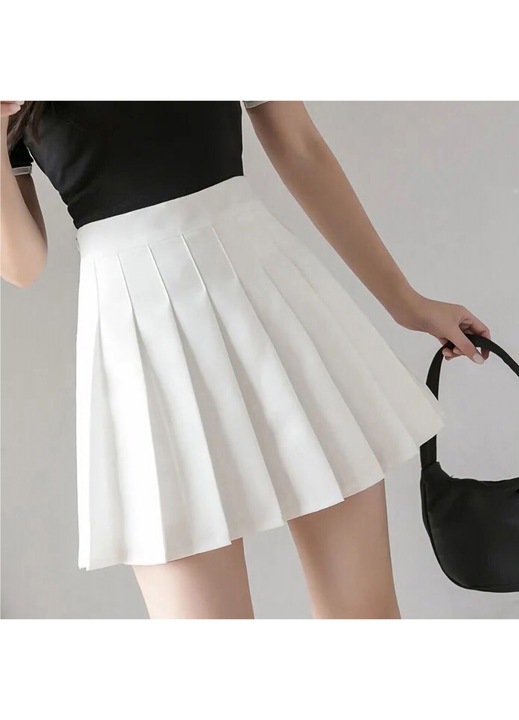 Дамска плисирана пола, бяла, висока талия, А-силует