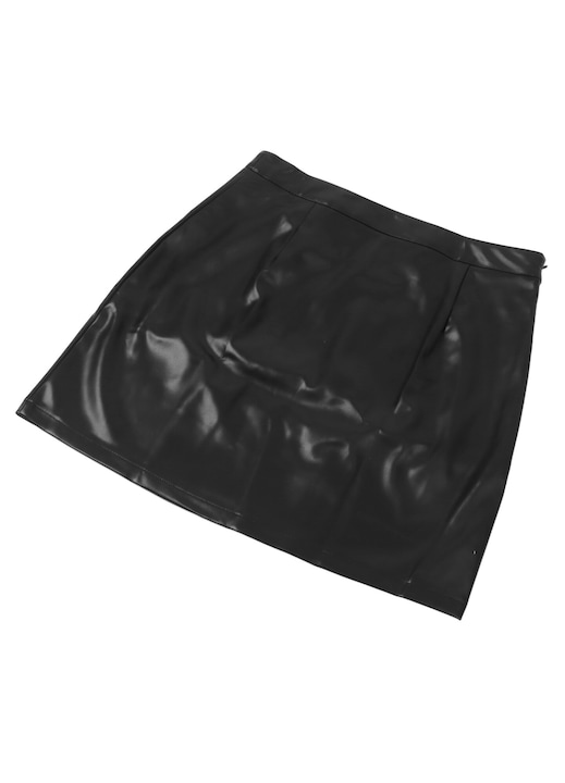 Къса пола от PU кожа, V-образно деколте, черна, за парти, L INTL