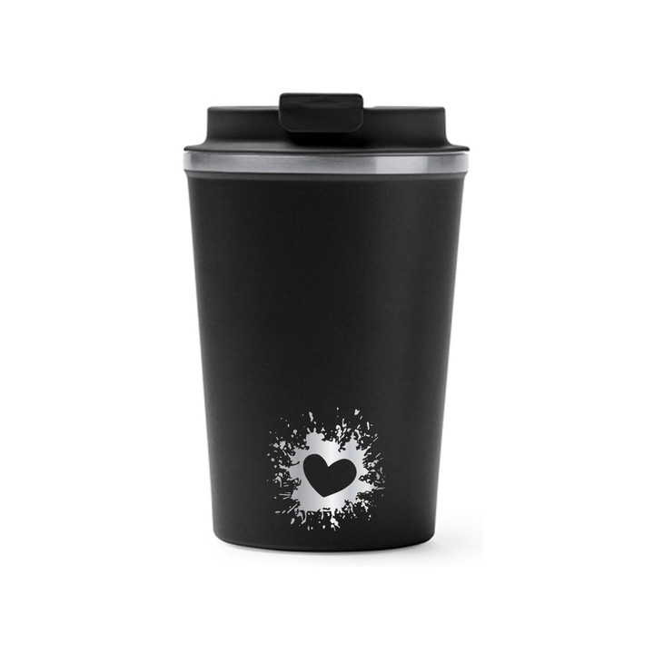 Термос чаша Intelli® Travel Mag Okele, Love, без BPA, запазва напитката гореща или студена, капацитет 450 мл, черна, 1926244 OkBL 4