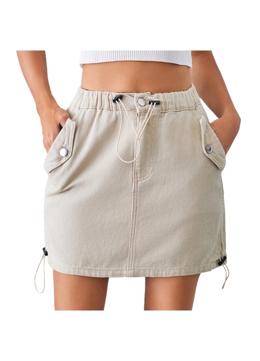 Къса пола, ластик на талията, връзка, бежова, за лятото