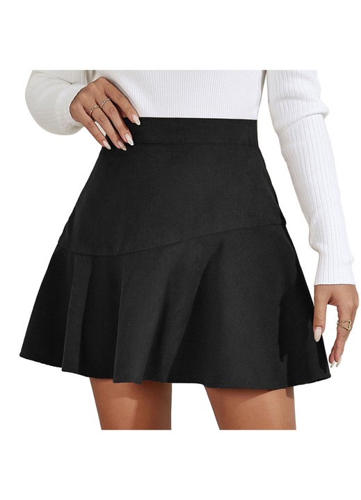 Къса пола с волани, висока талия, черна, полиестер