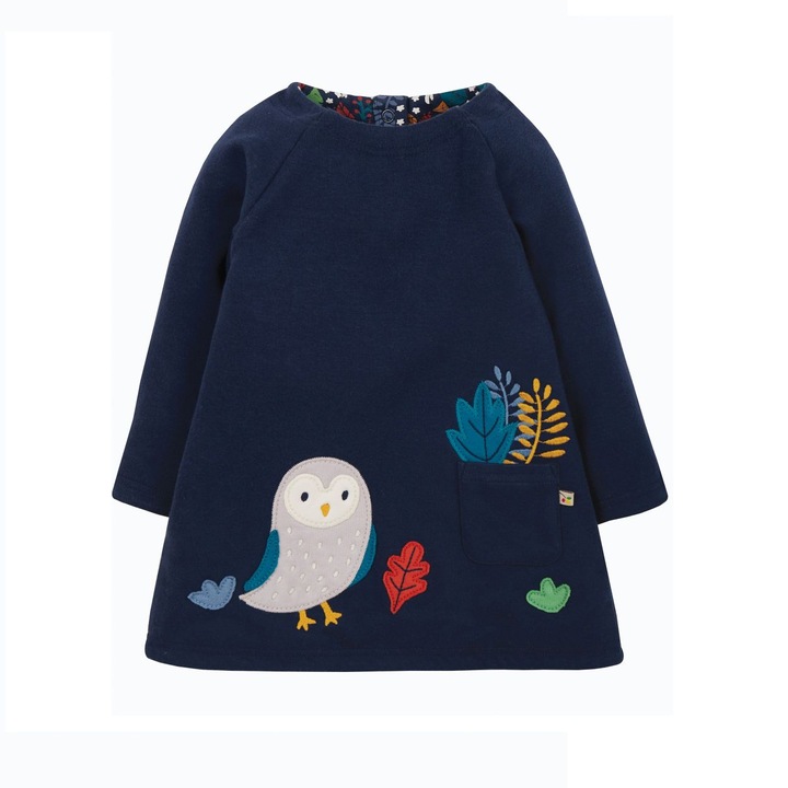 Rochie cu doua fete "prietenii din padure", bumbac organic, multicolor