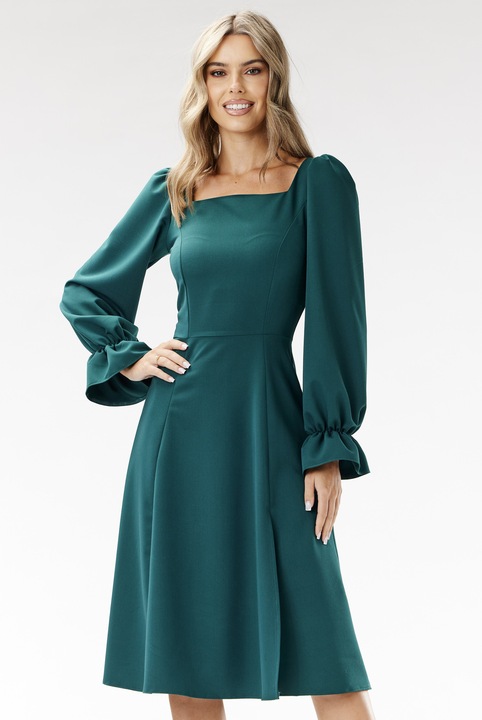 Midi Rochie Maneca lunga, Drept A695, Verde