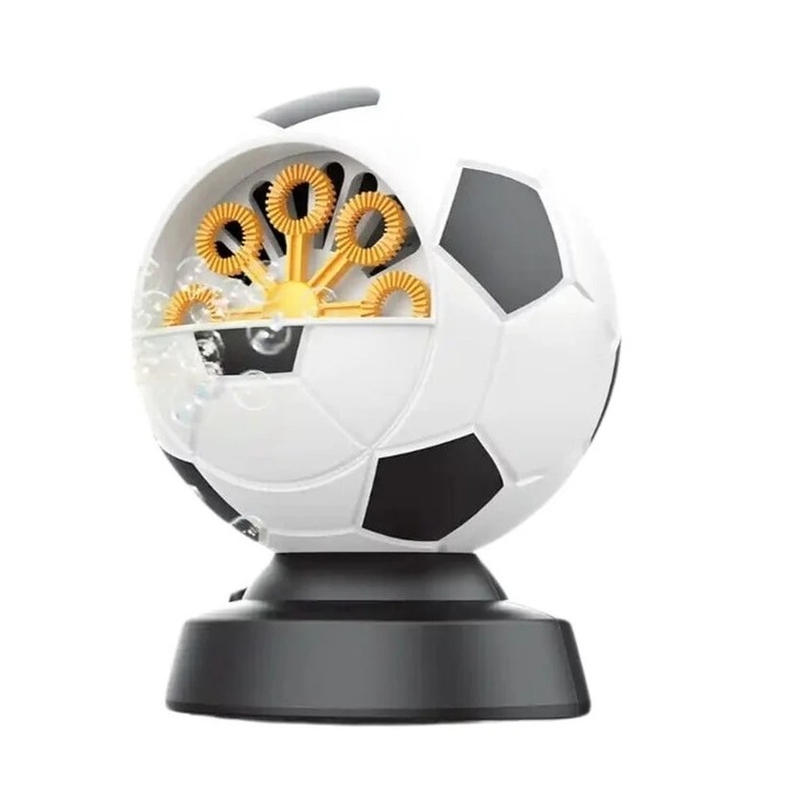 Masina de facut baloane de spaun in forma de minge de fotbal, pentru copii 2 ani+, recipient de 100ml, plastic, 15x12cm, alb-negru